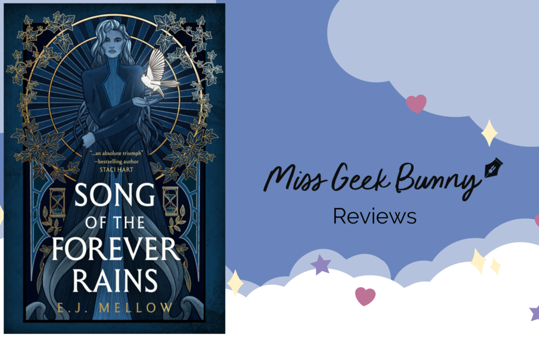 Song of the Forever Rains Book Cover Over A Cloudy Sky with the words Miss Geek Bunny Reviews